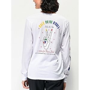 A-lab Graphic Tee Cartoon Nail Salon Long Sleeve White Crew Neck Size Small